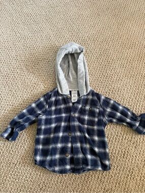carter's Navy and White Plaid Hooded Button-Down Shirt